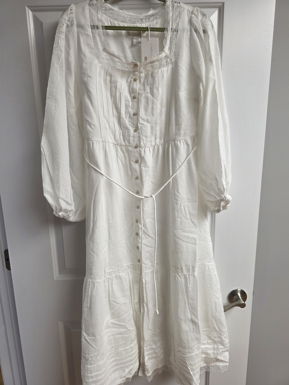 Caroline Constas White Button-Front Maxi Dress with Lace Trim